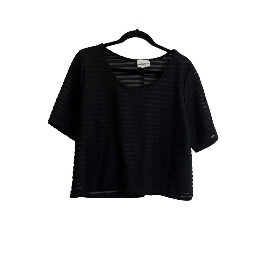 Caren Sport Black Short Sleeve Sheer Striped Crop Top Womens Size 3X